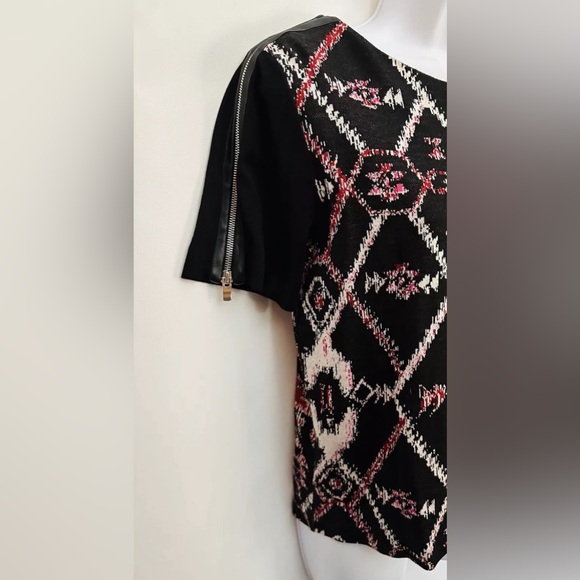 SANDRO PARIS Office Siren Blouse Sz2 US M Cowhide Leather Zip Sleeve Geometric - Picture 7 of 13